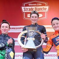 Elisa Longo Borghini, Katarzyna Niewiadoma, Lizzie Deignan, Strade Bianche, podium, 2017, pic - RCS Sport