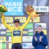 Sergio Henao, Team Sky, yellow jersey, Paris-Nice, 2017, podium, pic - ASO