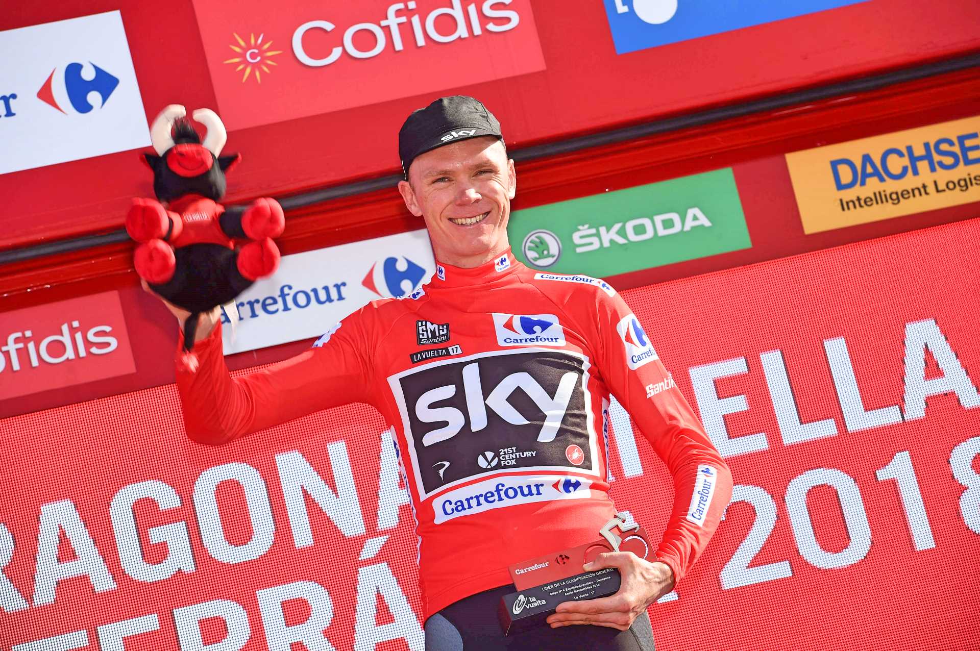 Chris Froome, 2017, Vuelta a Espana, red jersey, Team Sky, pic - Sirotti