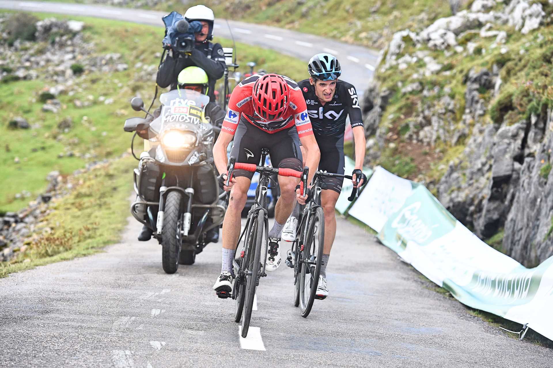 Chris Froome, red jersey, Wout Poels, Team Sky, Alto de L