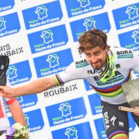 Peter Sagan, world champion, podium, Paris-Roubaix, 2018, pic - Sirotti