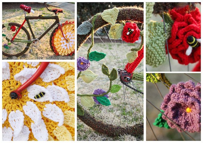 yarn bomb bicycle nature pretty bike flowers