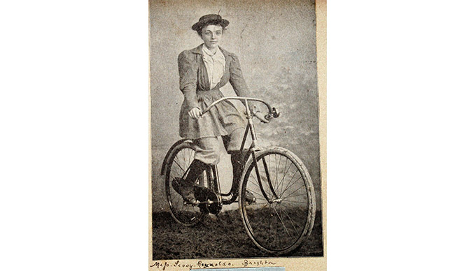 Female cyclist in rational dress (does it say Tessie Reynolds underneath?) from 1889. Source: http://1890swriters.blogspot.co.uk/2014/06/1890s-womens-fashion.html