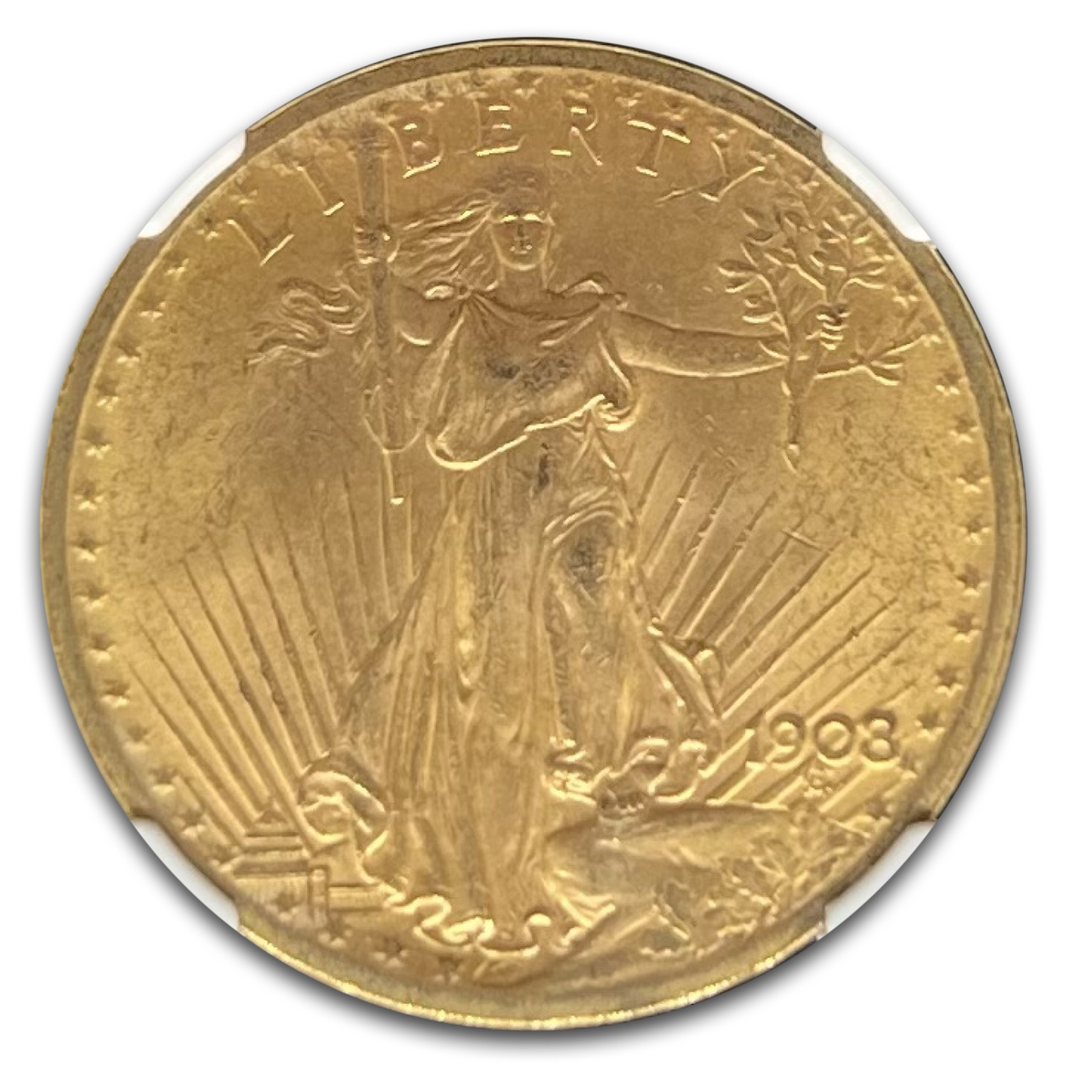 1908 $20 St Gaudens Gold Double Eagle No Motto MS-63 NGC