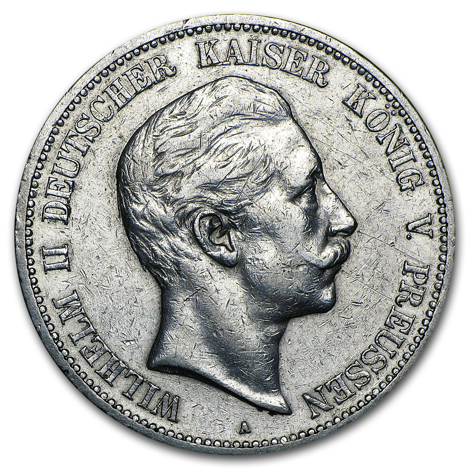 Germany Silver 5 Mark Prussia Wilhelm II (1891-1912) Avg Circ