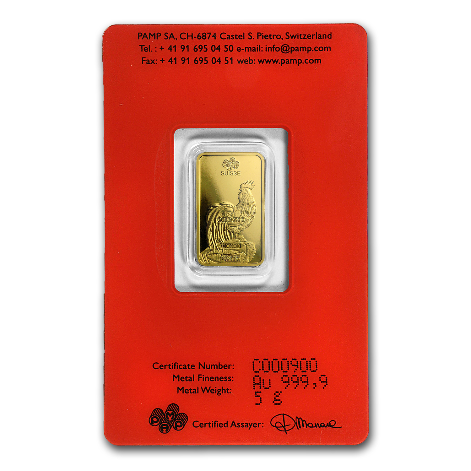 2017 5 gram Gold Bar - PAMP Suisse Year of the Rooster (In Assay)
