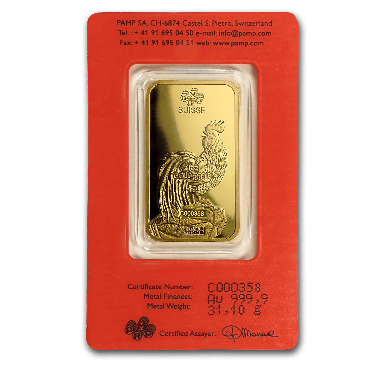 2017 1 oz Gold Bar - PAMP Suisse Year of the Rooster (In Assay)