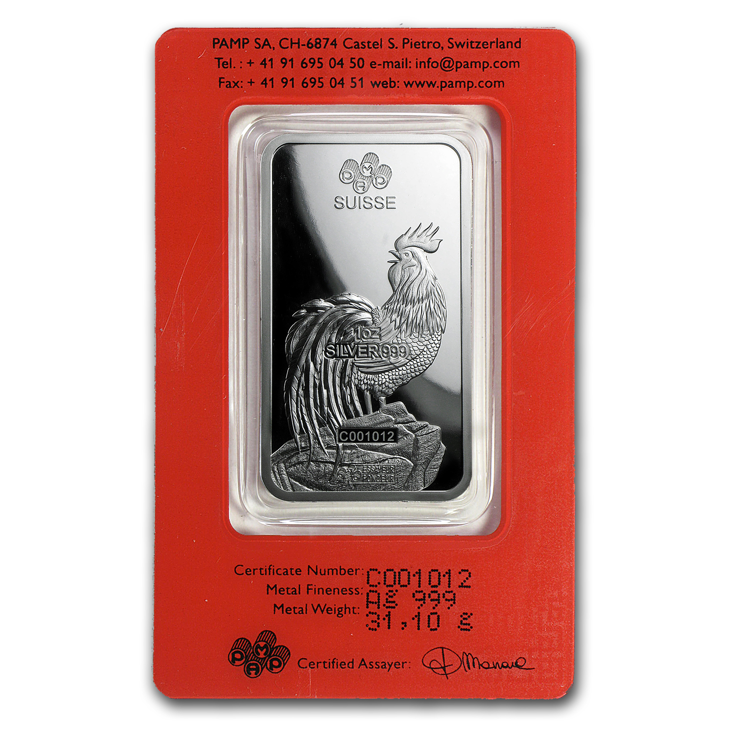1 oz Silver Bar - PAMP Suisse (Year of the Rooster)