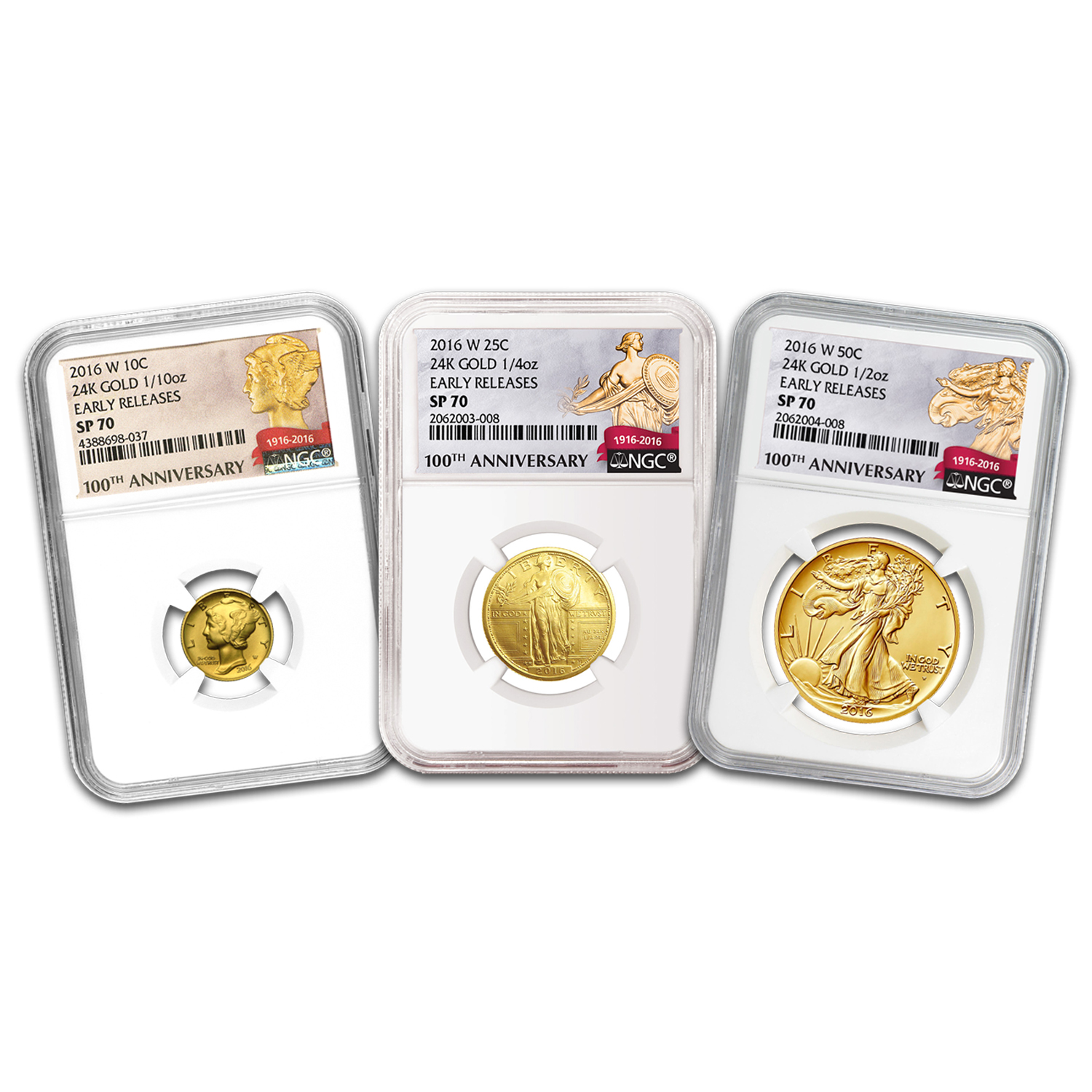 2016-W 3-Coin Centennial Gold Set: Dime, Quarter, Half SP-70 NGC