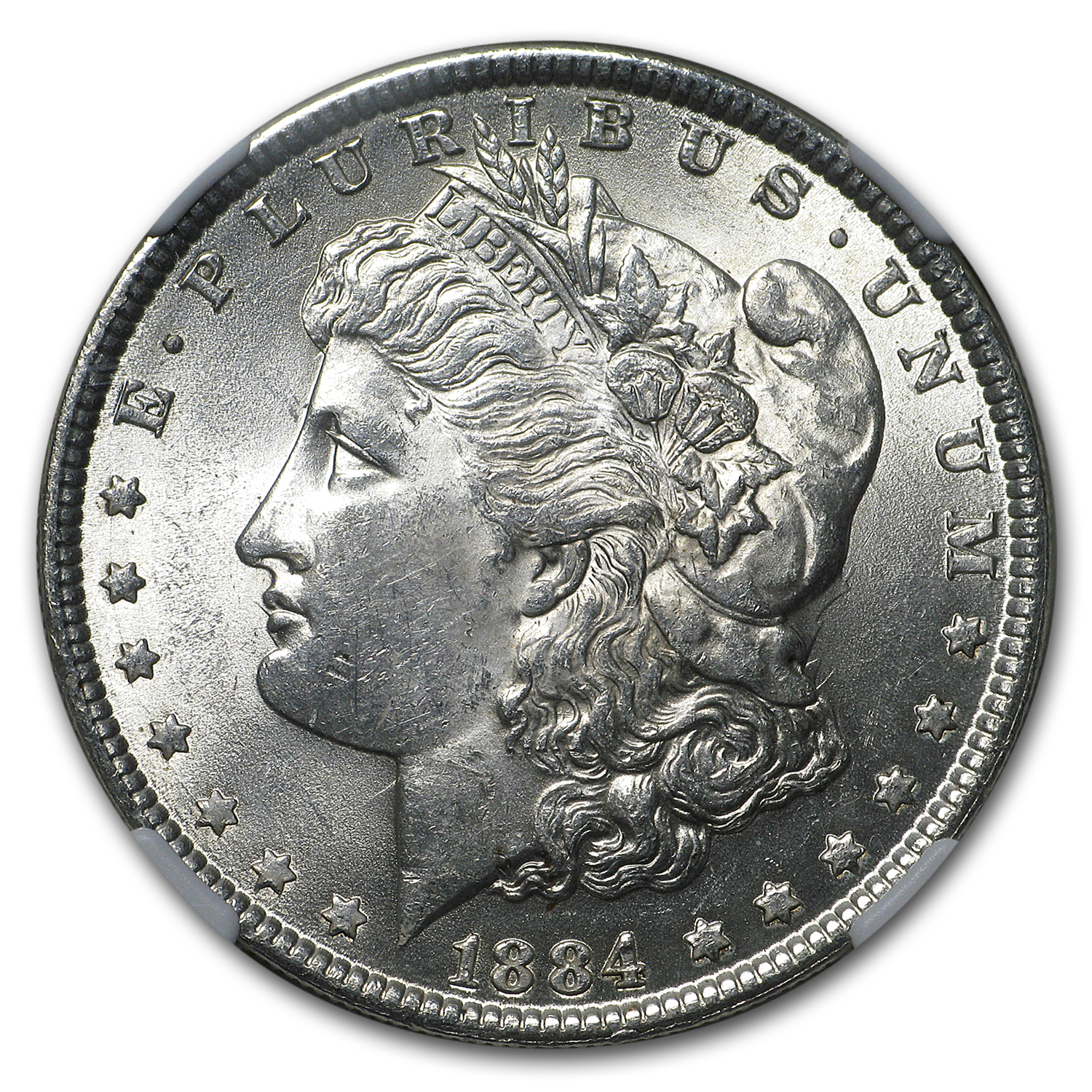 1884 Stage Coach Silver Dollar BU NGC