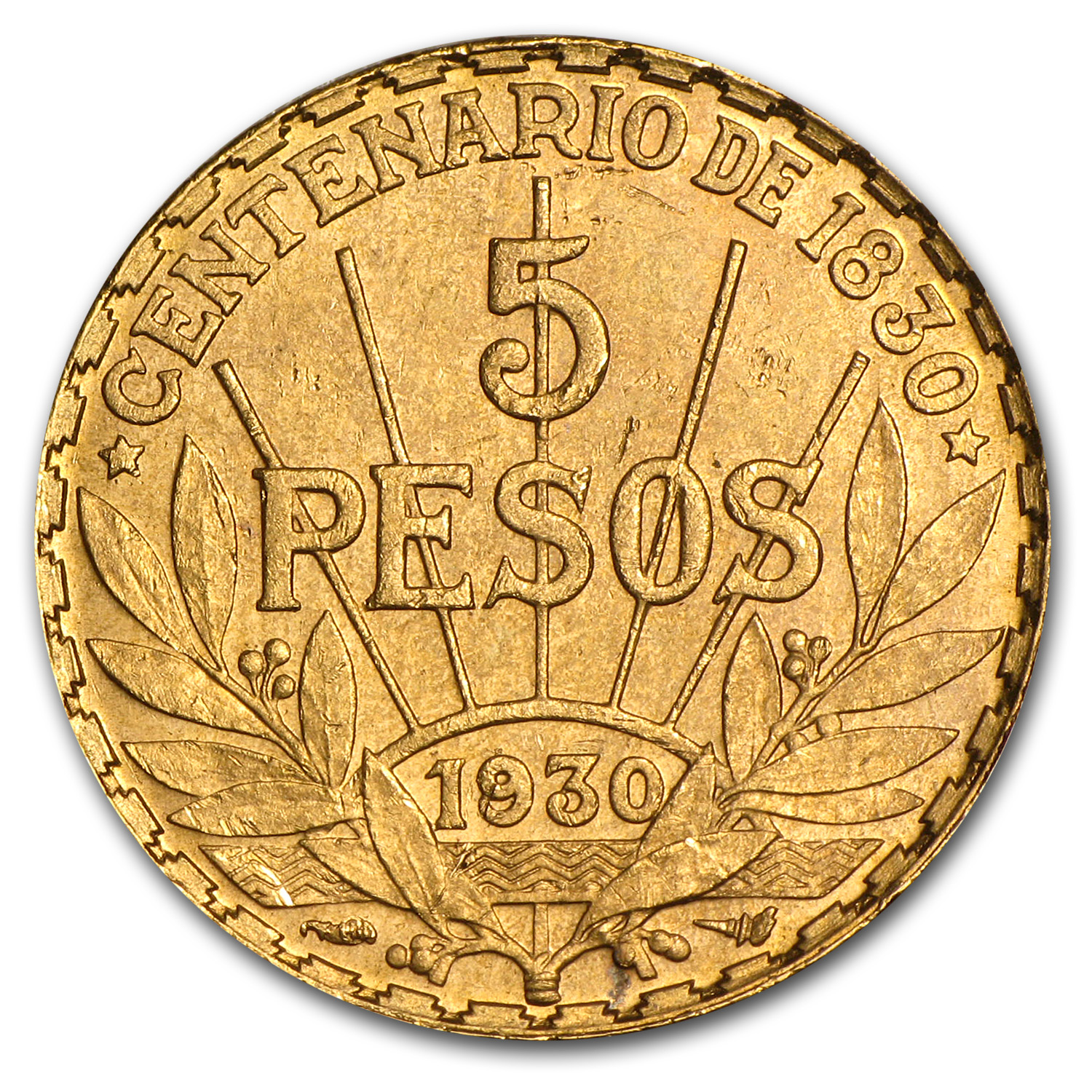 Uruguay Gold 5 Pesos AU-BU