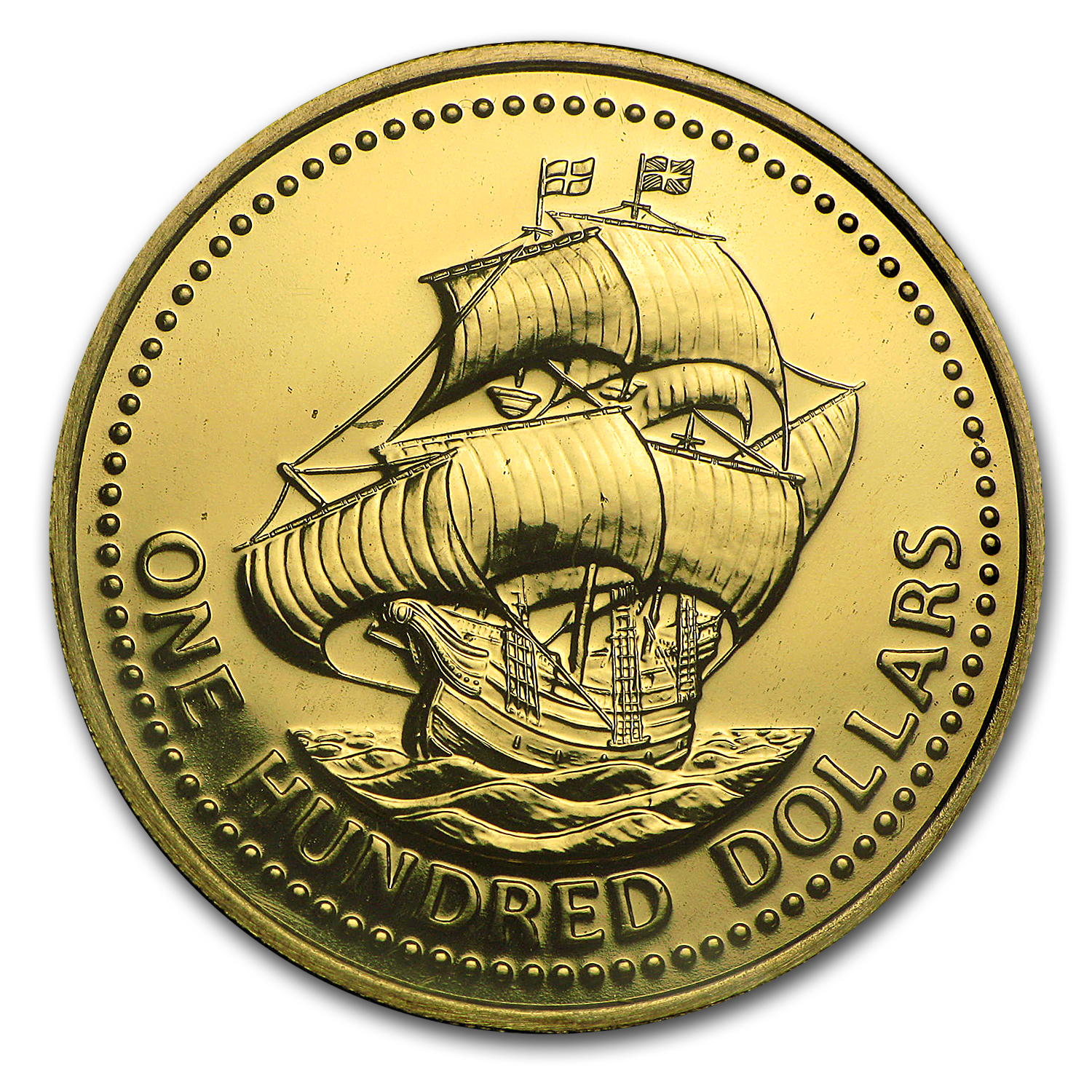1975 Barbados Gold $100 350th Anniversary BU