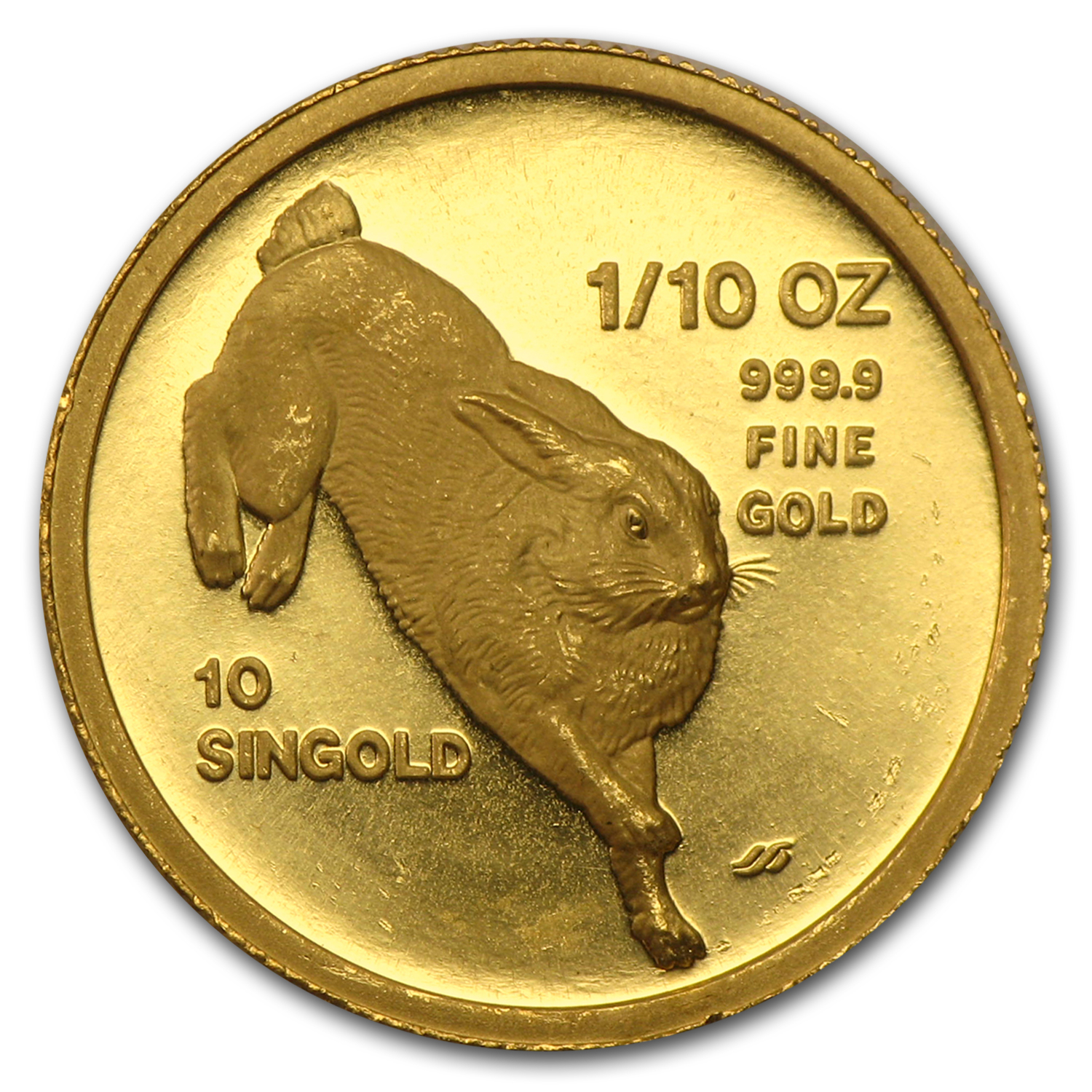 1987 Singapore 1/10 oz Proof Gold 10 Singold Rabbit