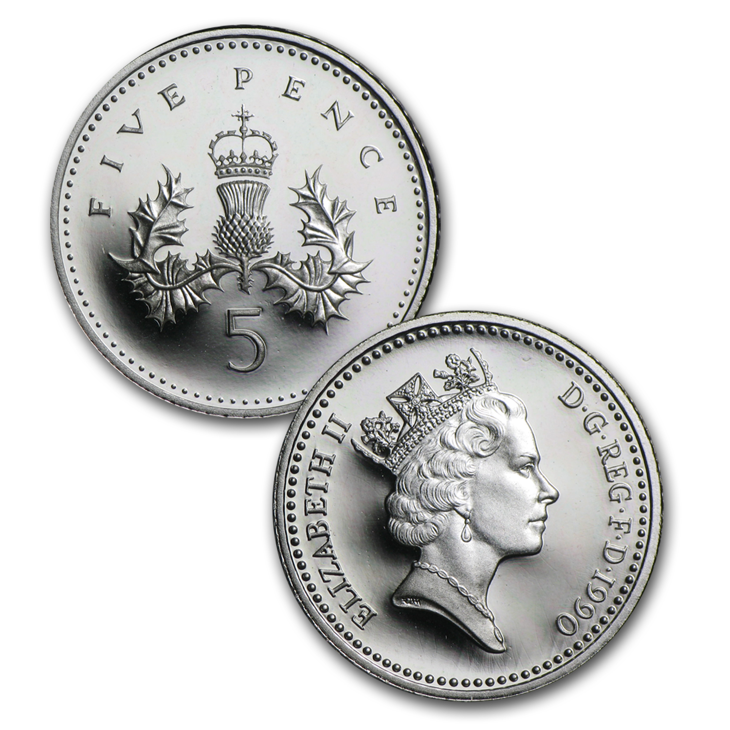 1990 Great Britain 2-Coin Silver 5 Pence Proof Set