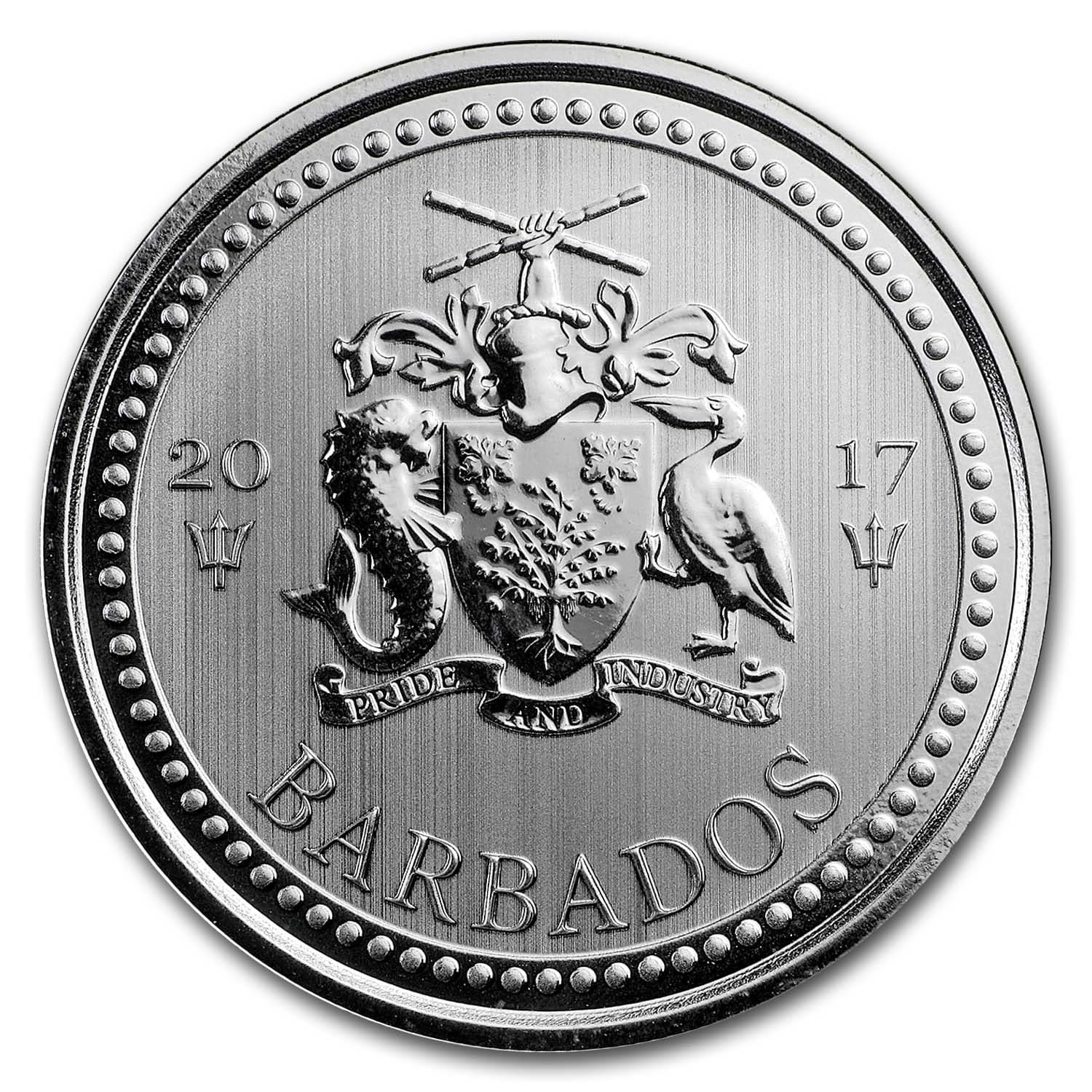 2017 Barbados 1 oz Silver Trident BU