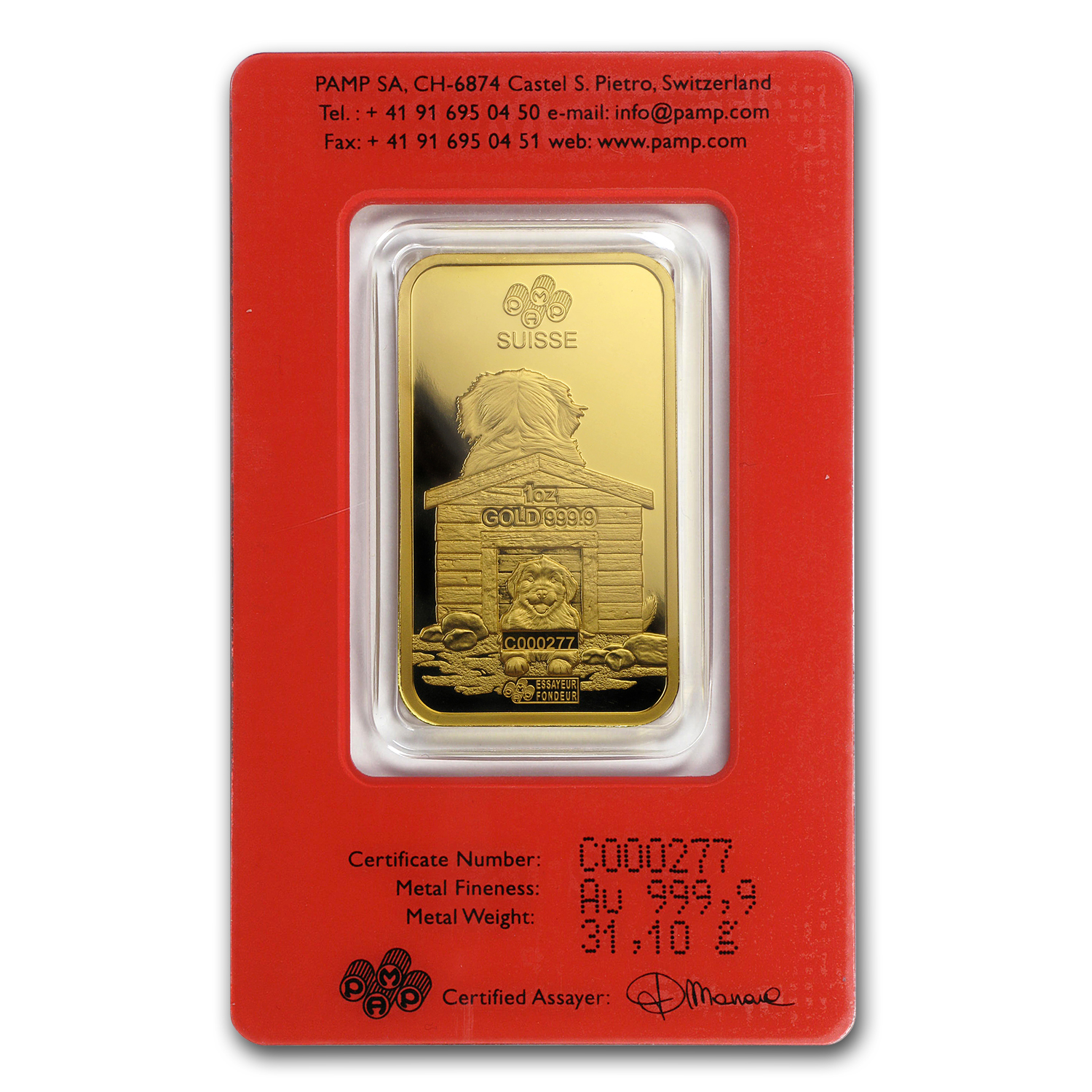 2018 1 oz Gold Bar - PAMP Suisse Year of the Dog (In Assay)