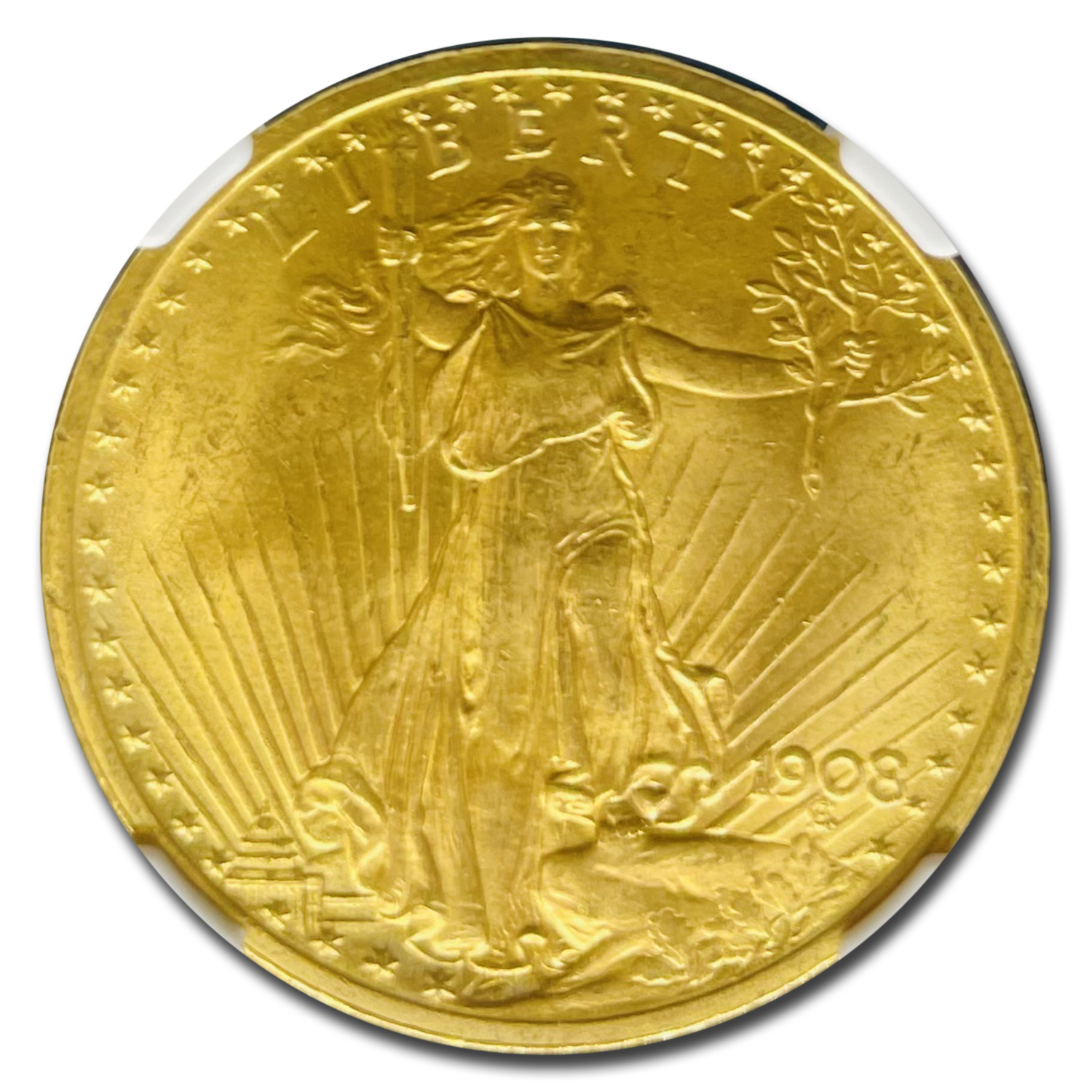 1908 $20 St Gaudens Gold Double Eagle No Motto MS-65 NGC