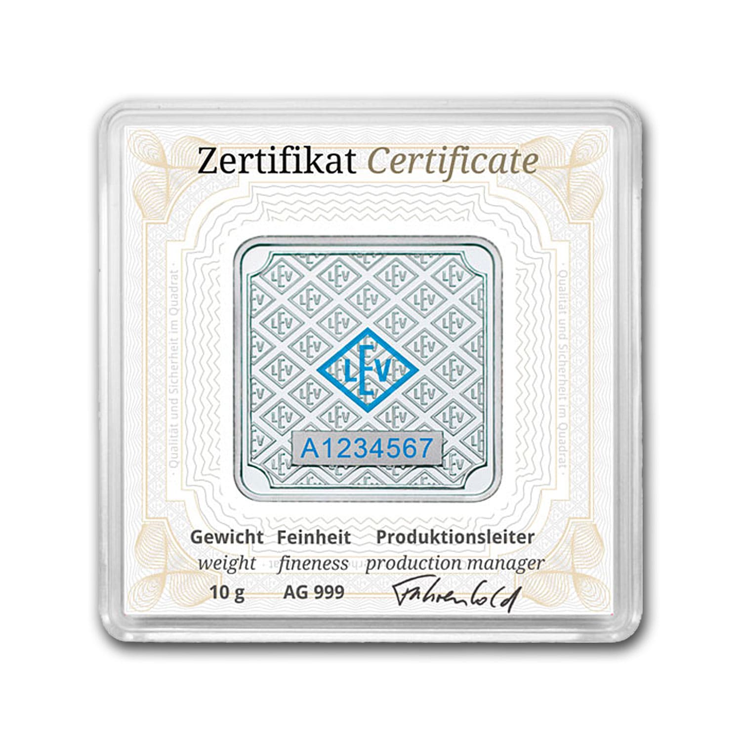 10 gram Silver Square - Geiger Edelmetalle (Encapsulated w/Assay)