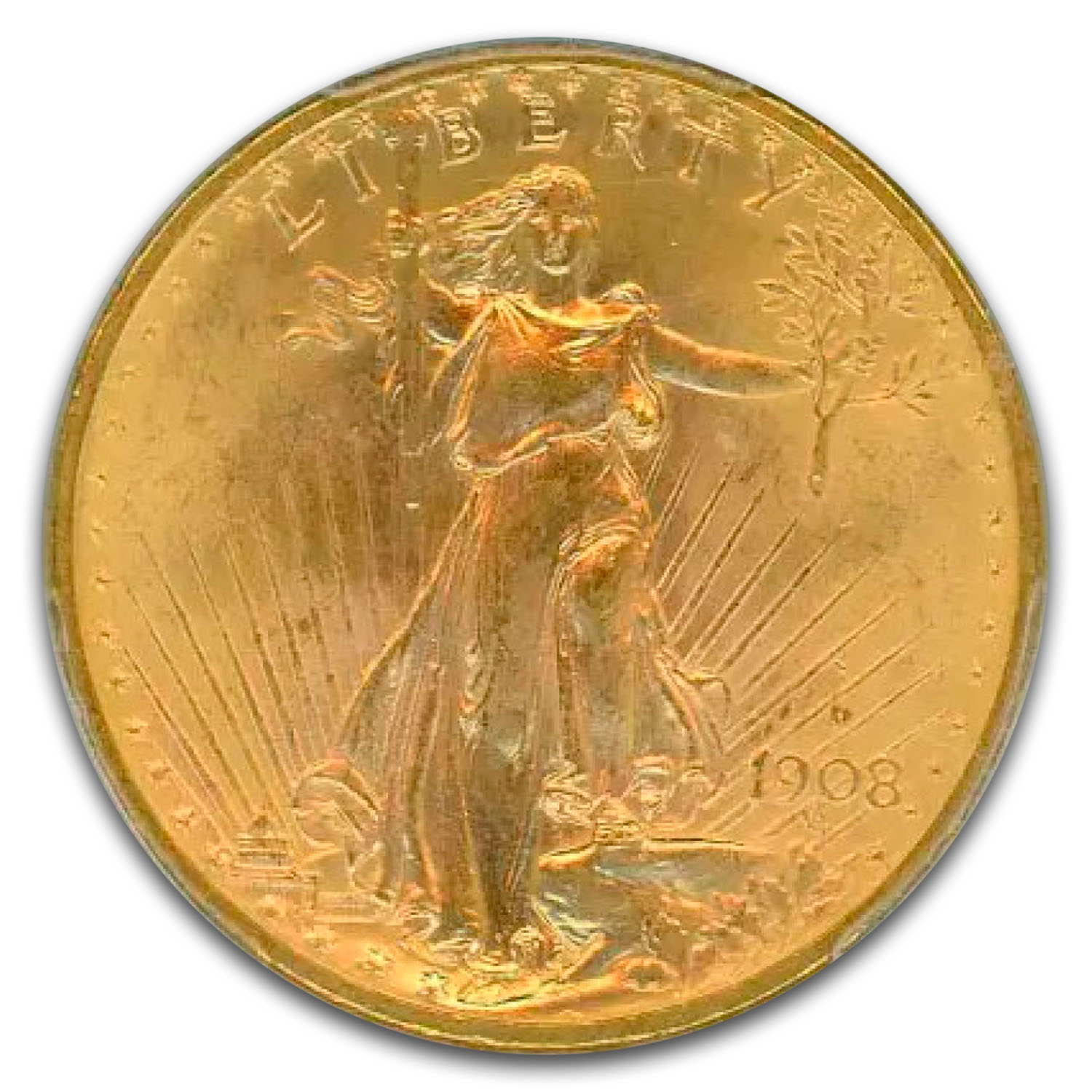 1908-D $20 St Gaudens Gold Double Eagle w/Motto MS-66 PCGS