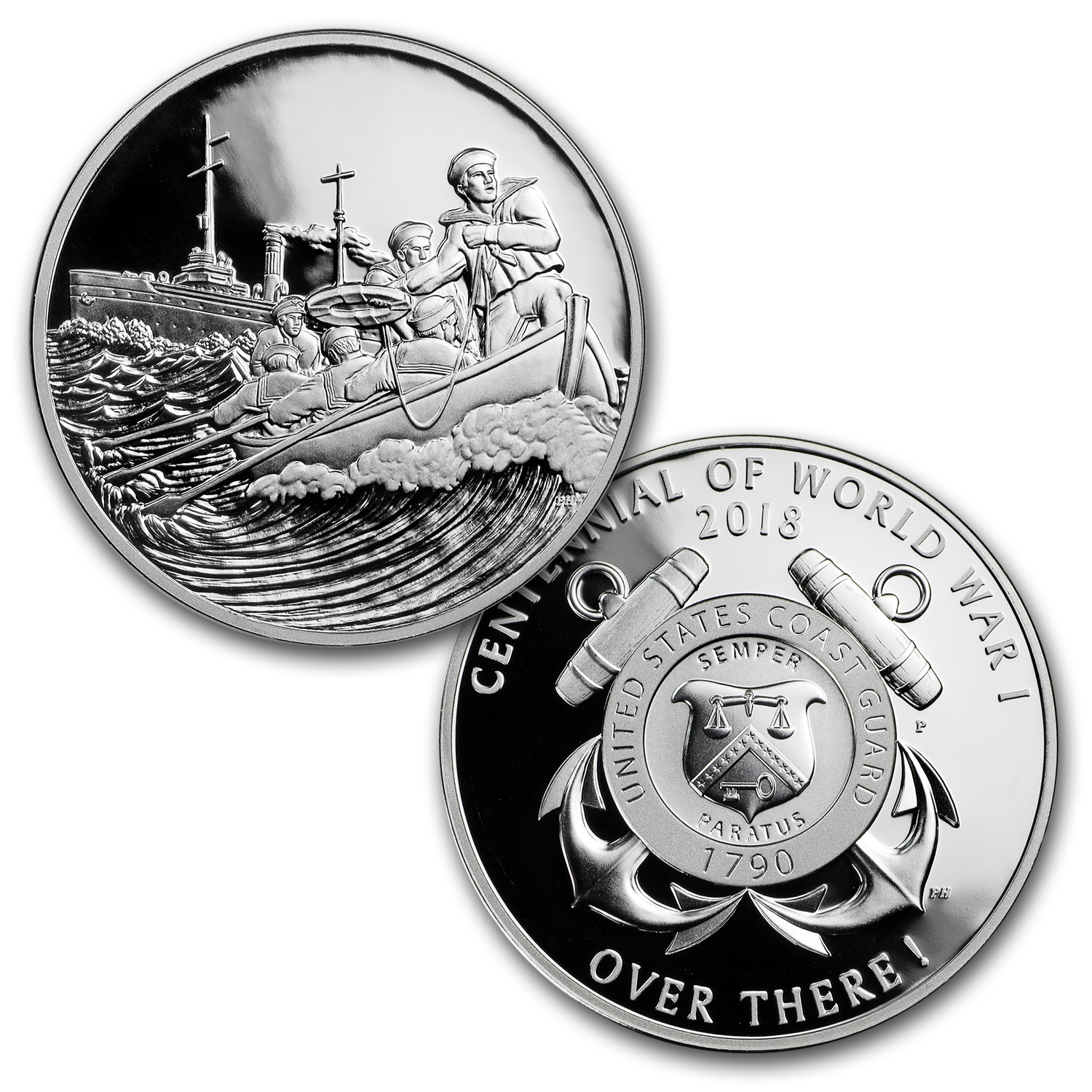 2018 World War I Centennial Silver Dollar Coast Guard Medal Set