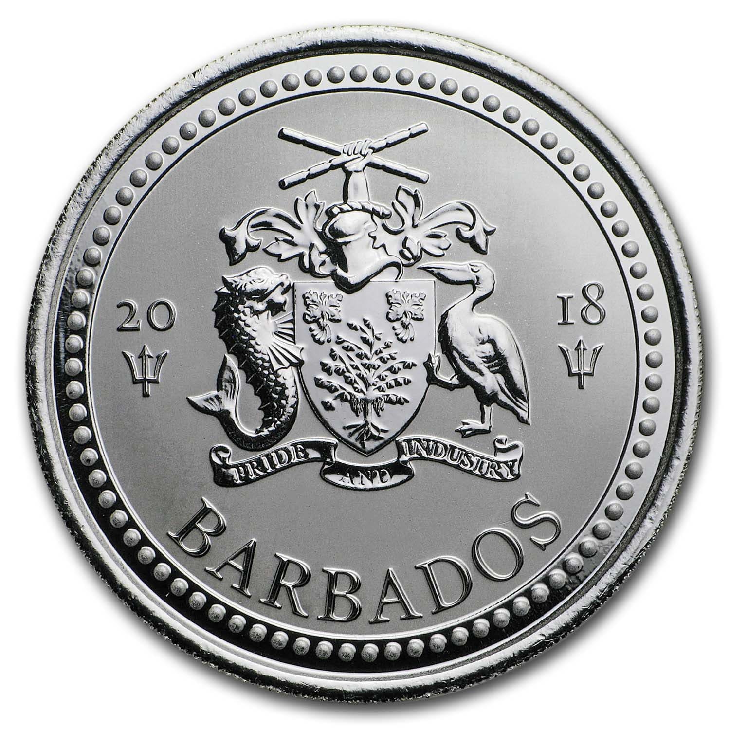 2018 Barbados 1 oz Silver Trident BU