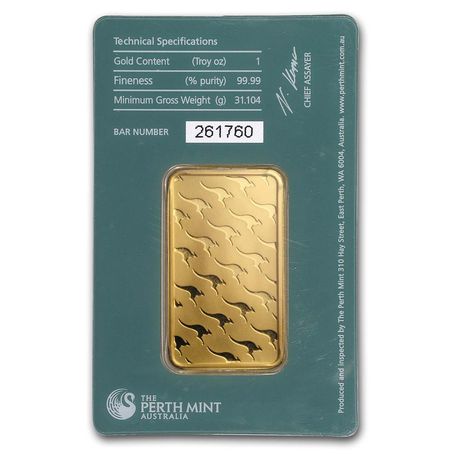 1 oz Gold Bar - The Perth Mint (Classic, Green Assay)