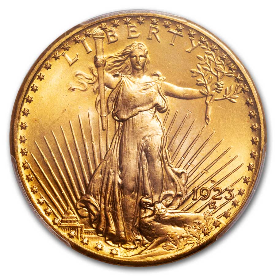 1923-D $20 St Gaudens Gold Double Eagle MS-66+ PCGS