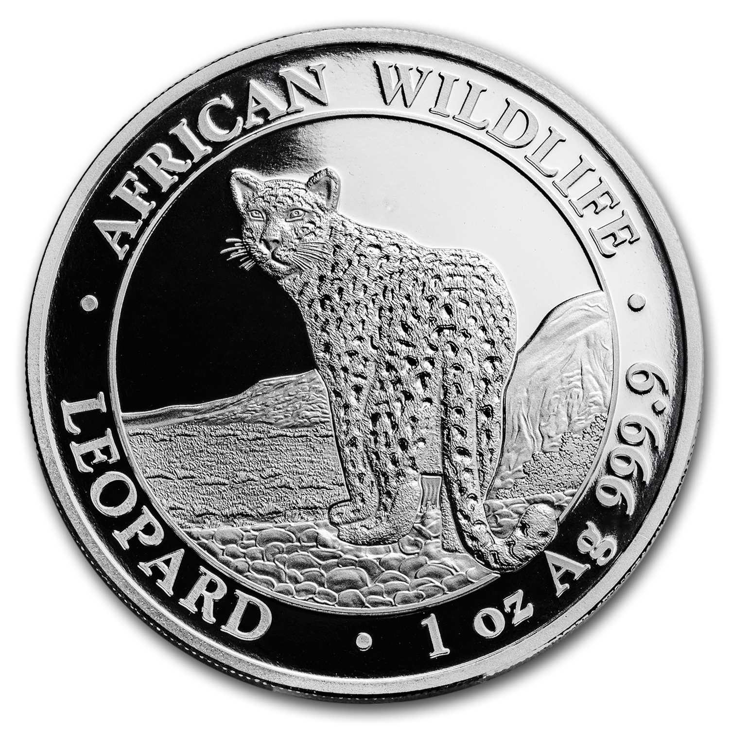 2018 Somalia 1 oz Silver African Wildlife Leopard BU