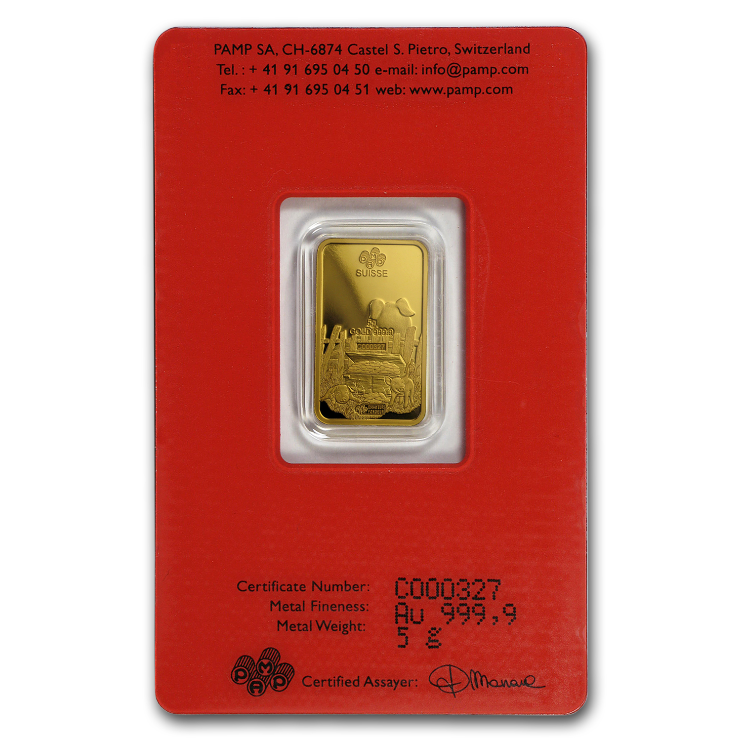 2019 5 gram Gold Bar - PAMP Suisse Year of the Pig (In Assay)
