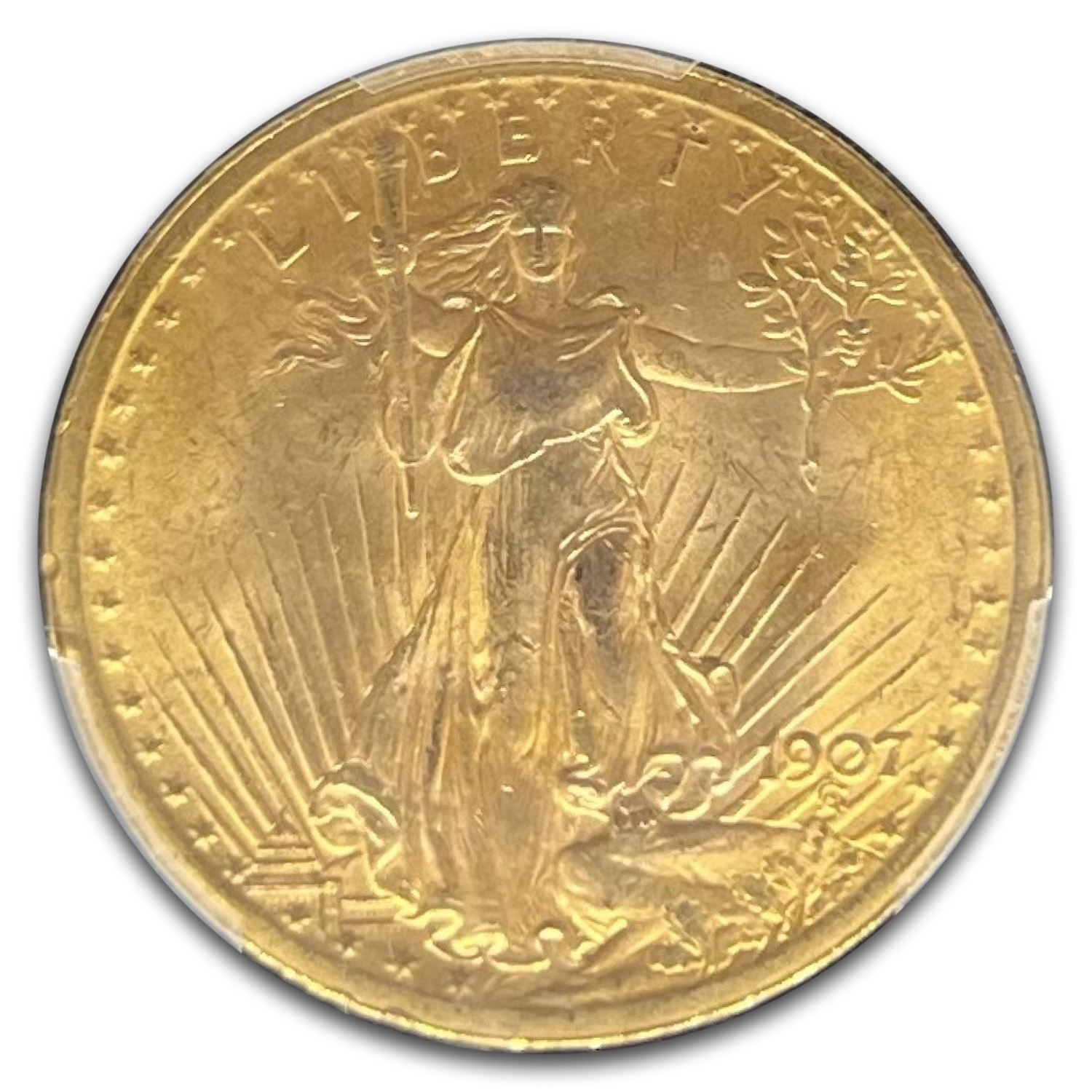 1907 $20 St Gaudens Gold Double Eagle MS-64+ PCGS CAC