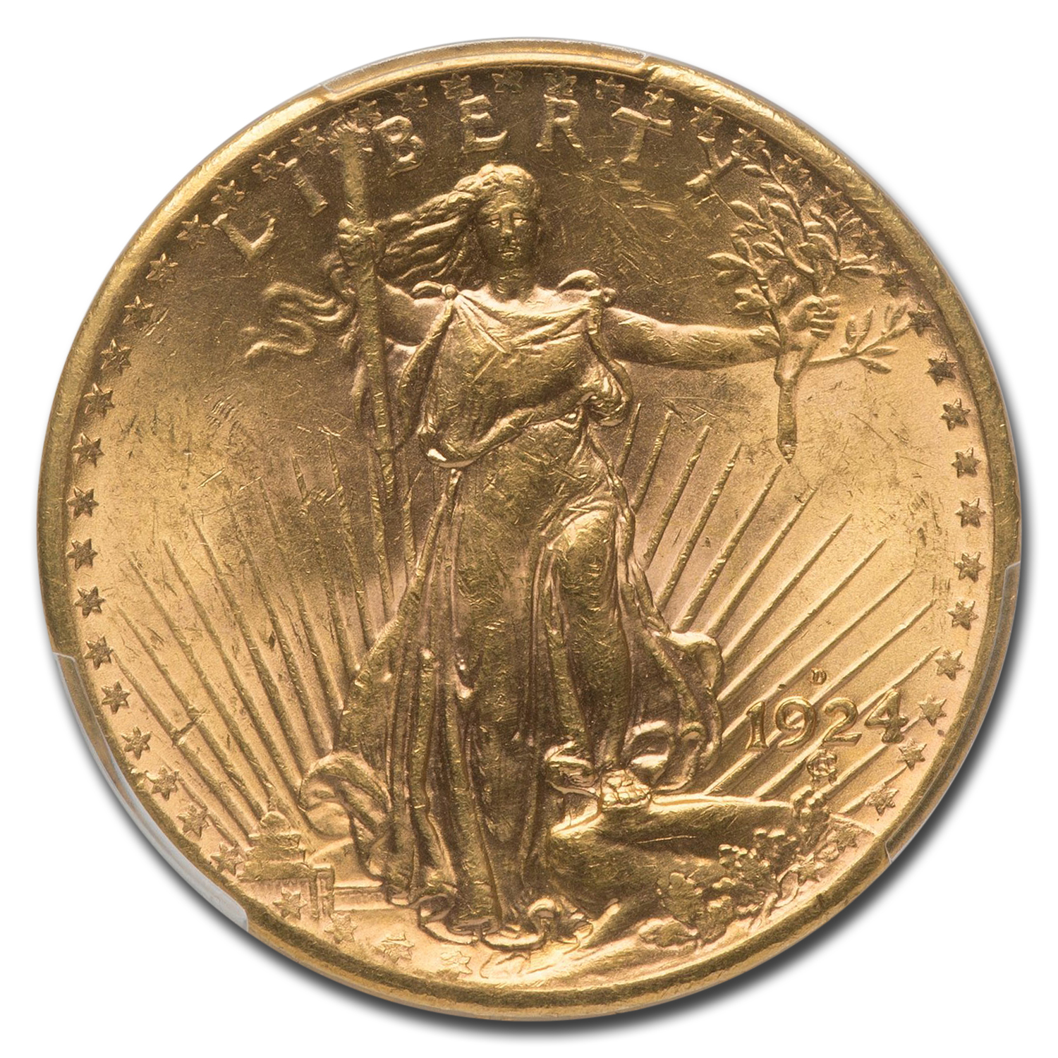 1924-D $20 St Gaudens Gold Double Eagle MS-62 PCGS