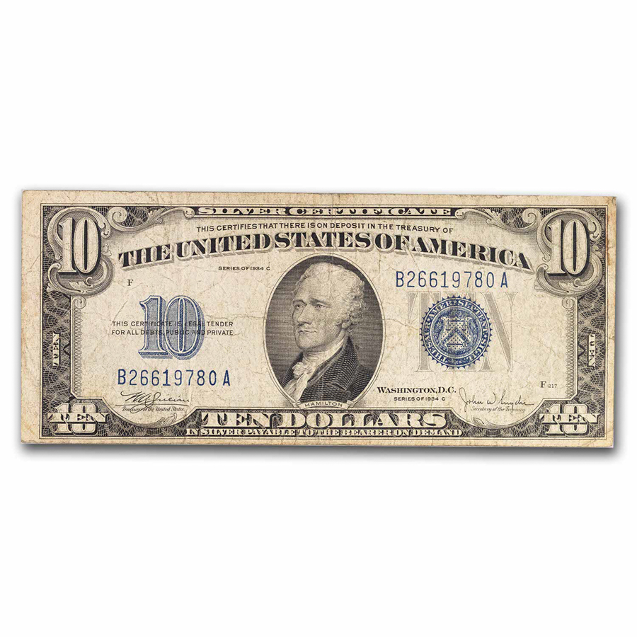 1934s $10 Silver Certificate VG