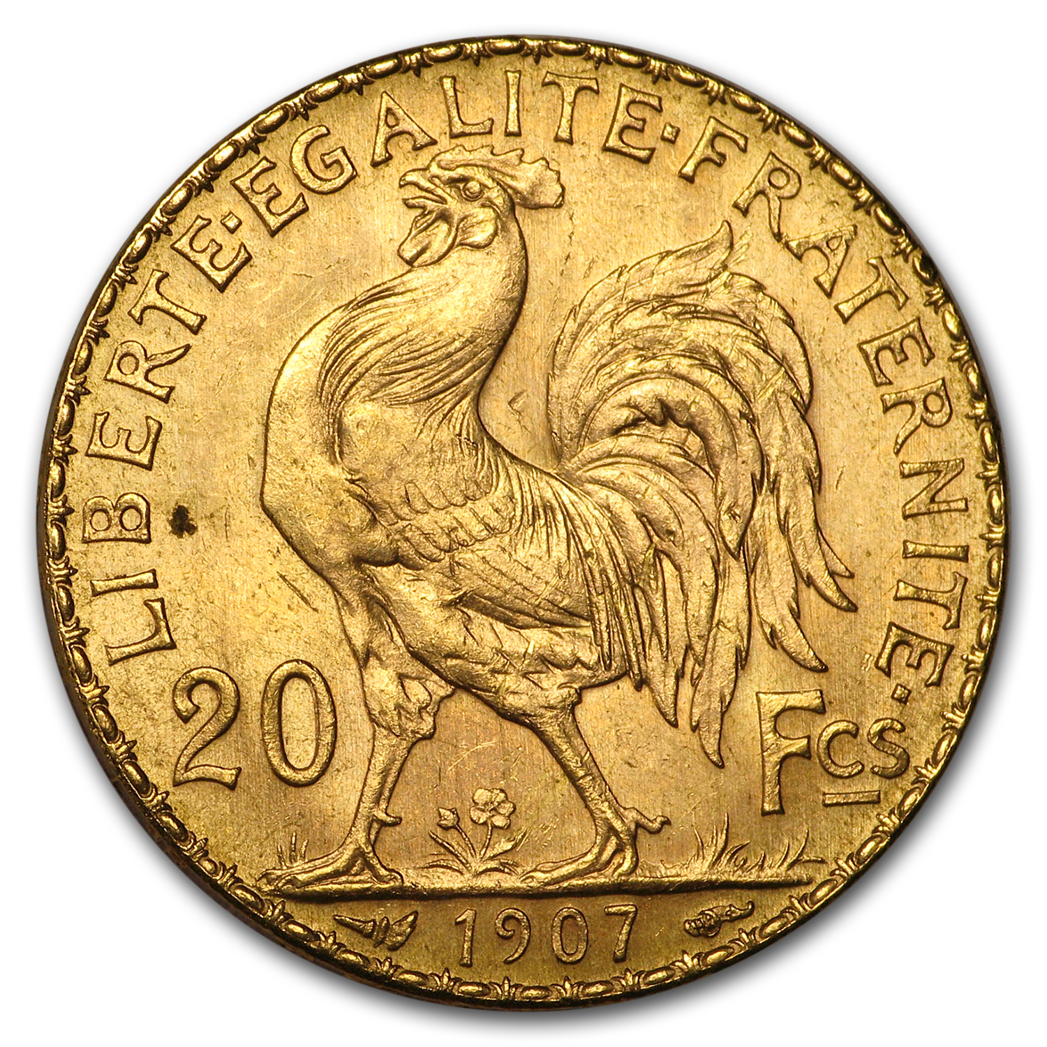1907 France Gold 20 Francs Rooster BU