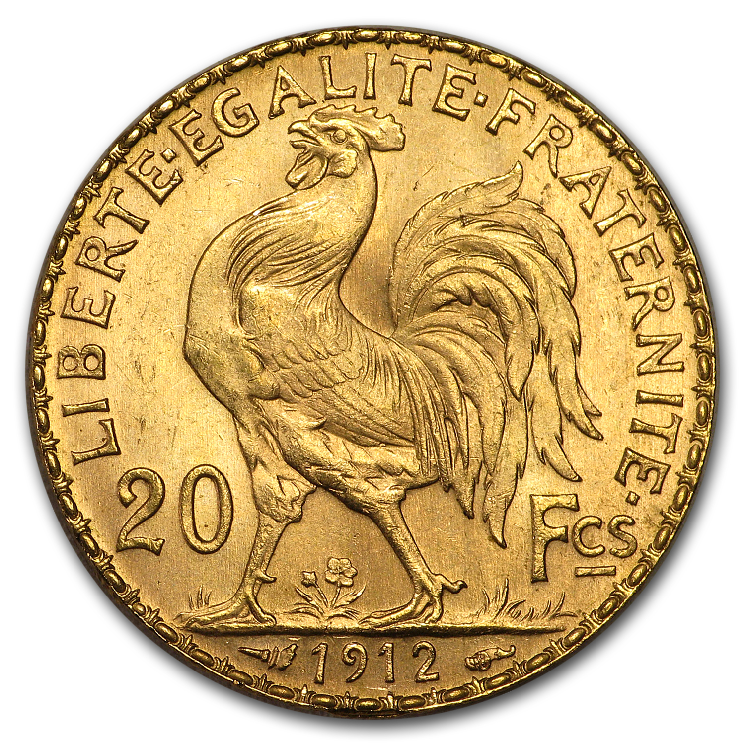 1912 France Gold 20 Francs Rooster BU