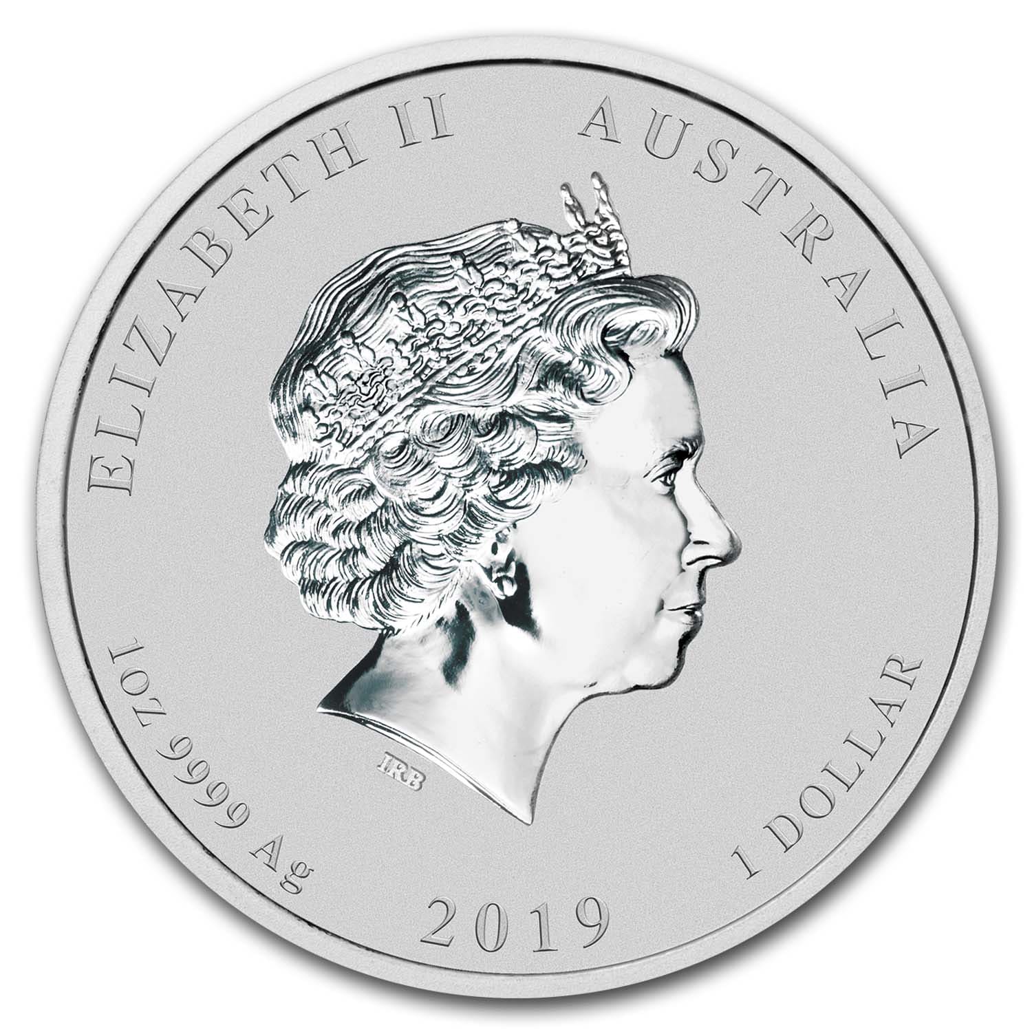 2019 Australia 1 oz Silver Lunar Pig BU (Colorized)