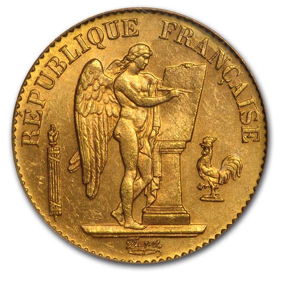 1893-A France Gold 20 Francs Angel MS-63 PCGS