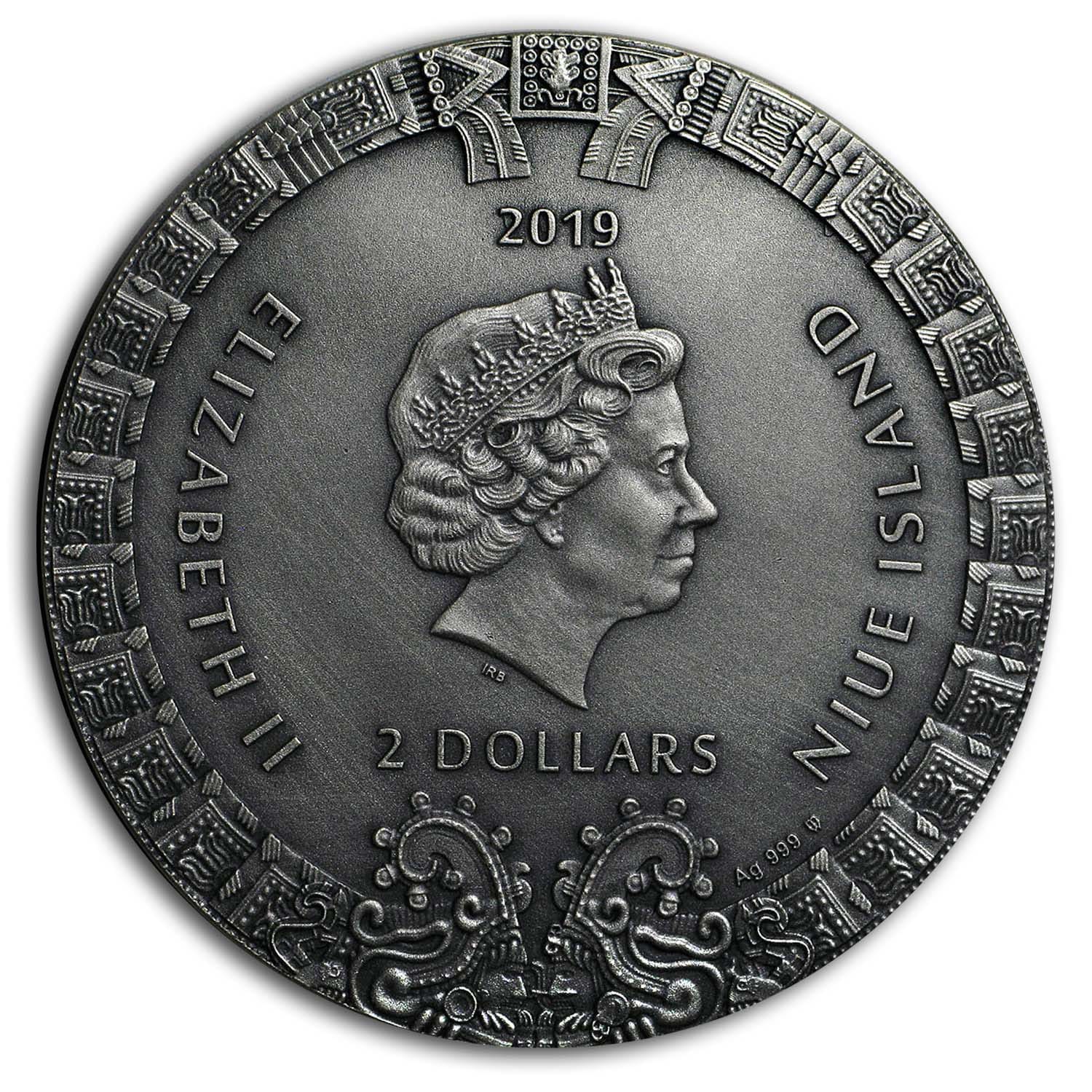 2019 Niue 2 oz Silver Aztec Calendar