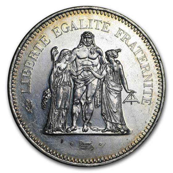 France Silver 50 Francs Hercules (1974-1979) Cleaned