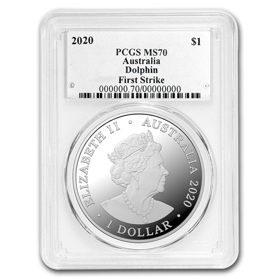 2020 AUS 1 oz Silver Spinner Dolphin MS-70 PCGS (First Strike)