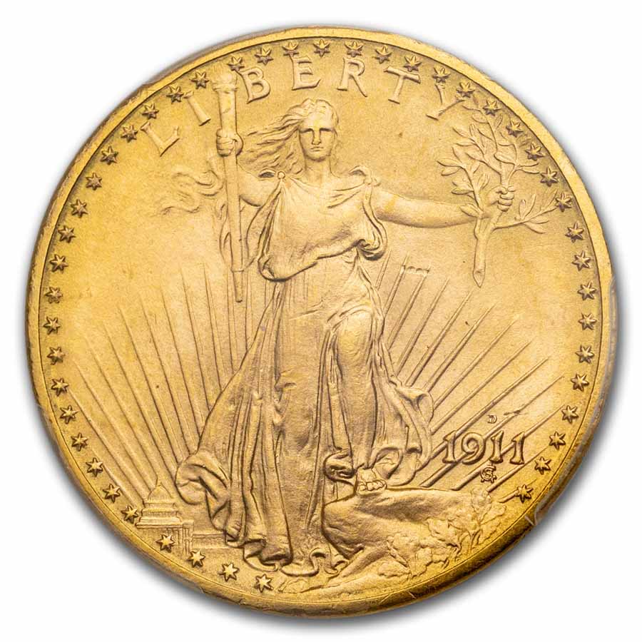 1911-D $20 St Gaudens Gold Double Eagle MS-65 PCGS