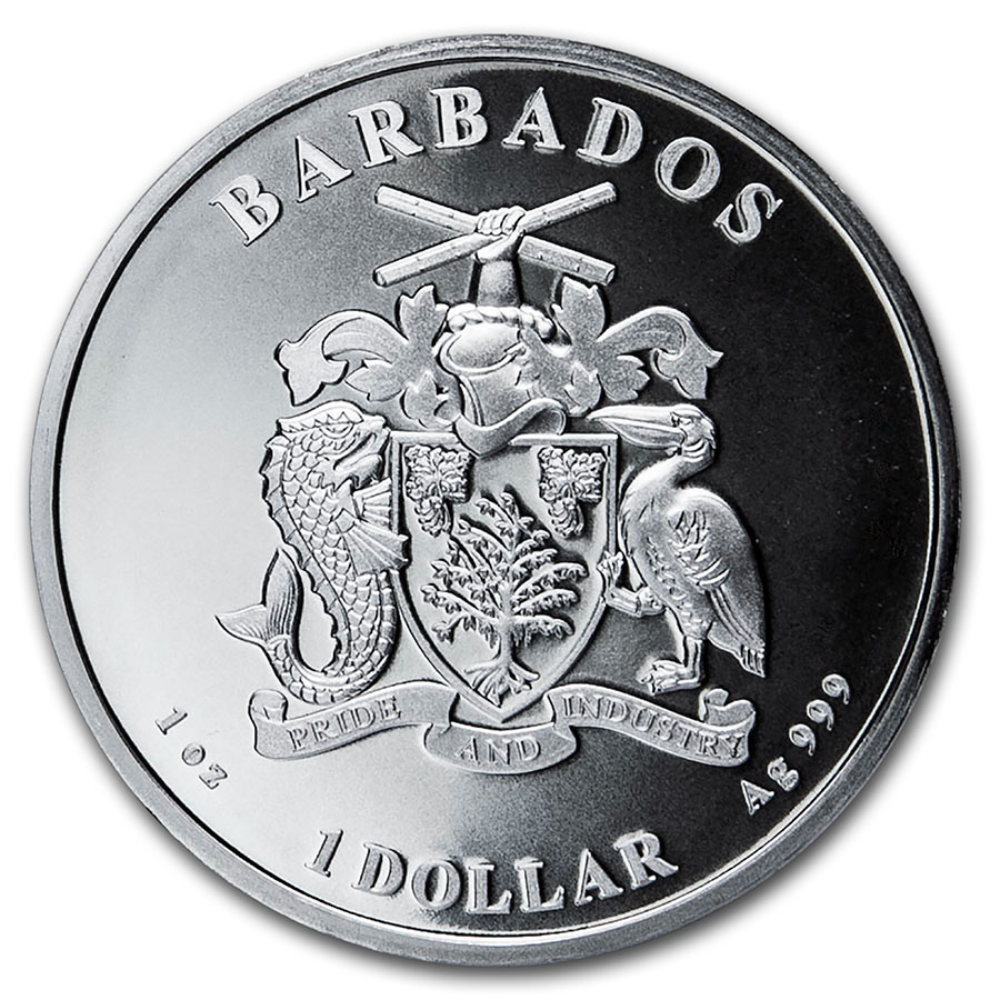 2020 Barbados 1 oz Silver Caribbean Seahorse BU