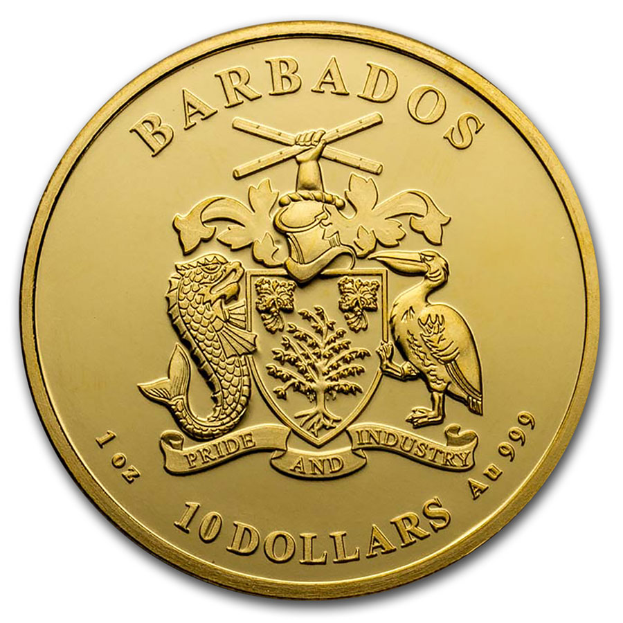 2020 Barbados 1 oz Gold Caribbean Seahorse BU