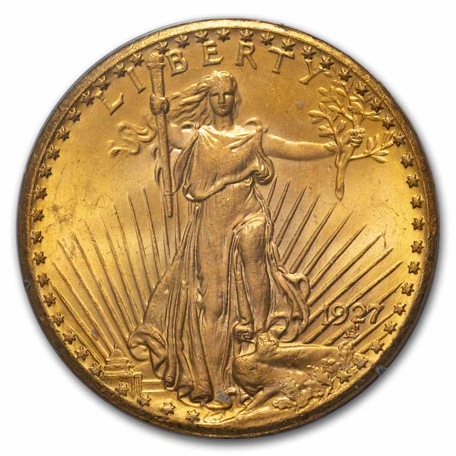 1927 $20 St Gaudens Gold Double Eagle MS-64 PCGS (Rattler)