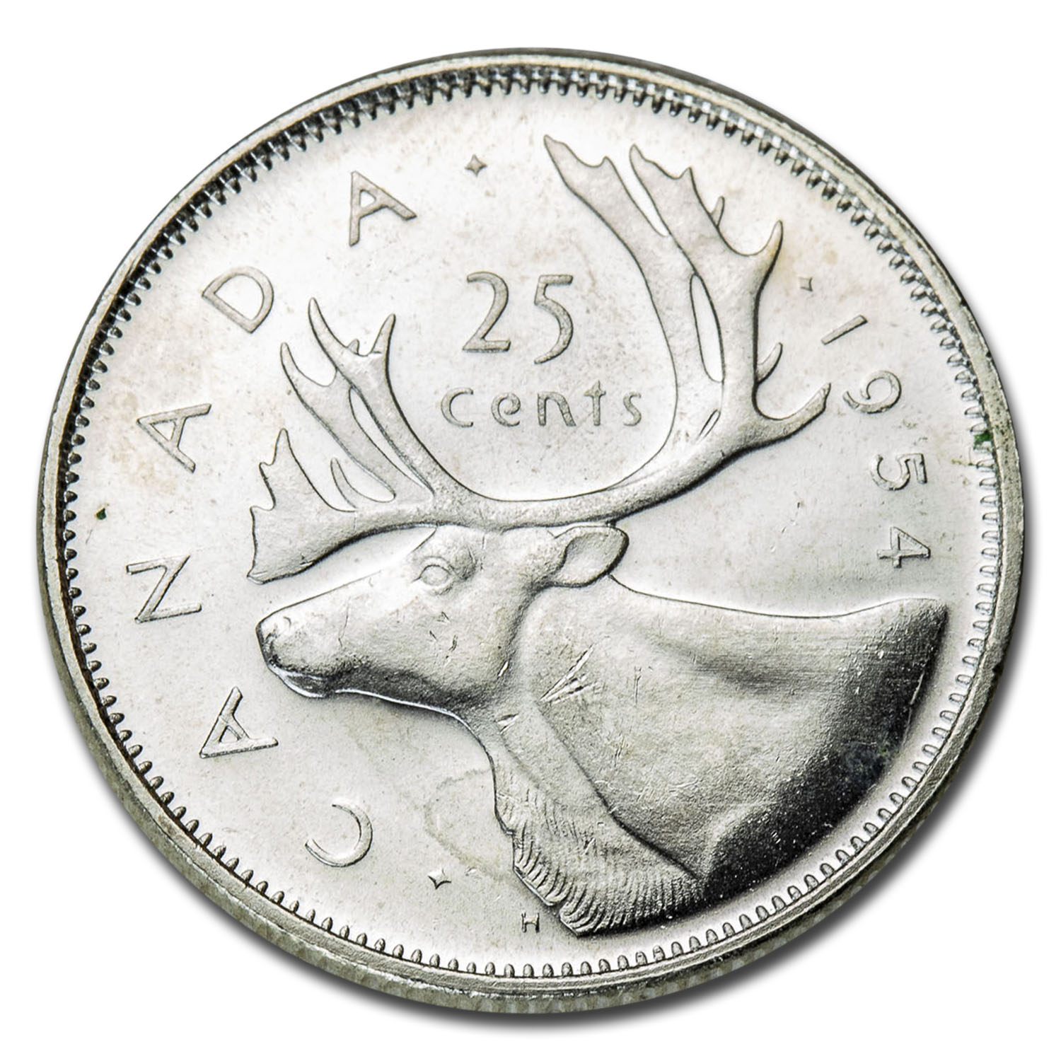 1954 Canada Silver 25 Cents Elizabeth II BU/Prooflike