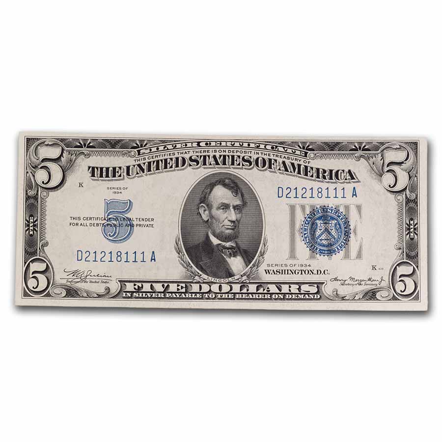1934 $5.00 Silver Certificates CU