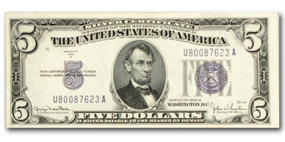 1934-D $5.00 Silver Certificate AU (Fr#1654) Wide I