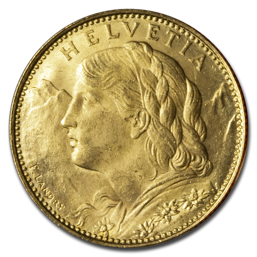 1922 B Switzerland Gold 10 Francs BU