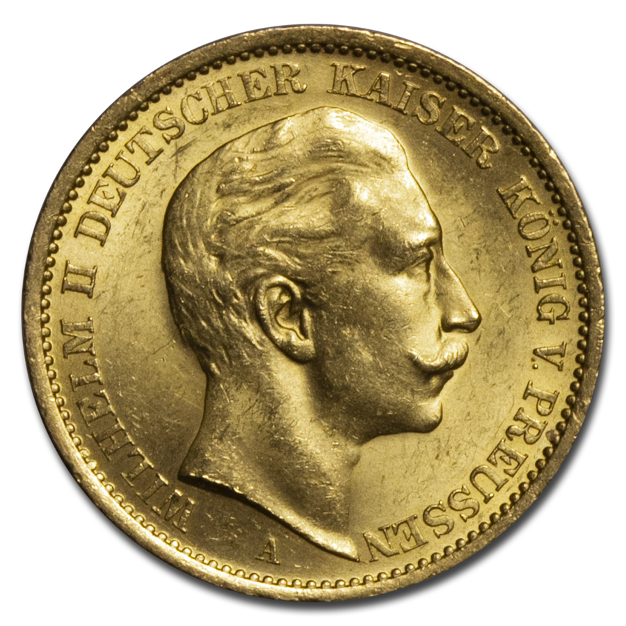 1908-A Germany Gold 20 Marks Prussia Wilhelm II BU