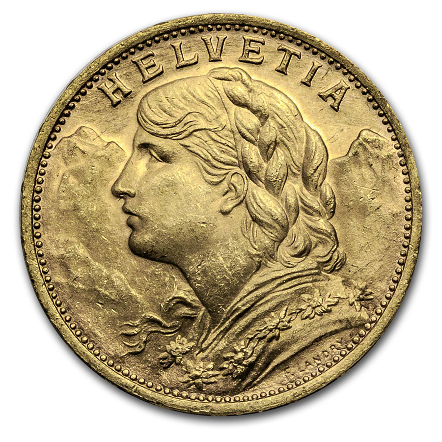 1930-B Swiss Gold 20 Francs Helvetia BU