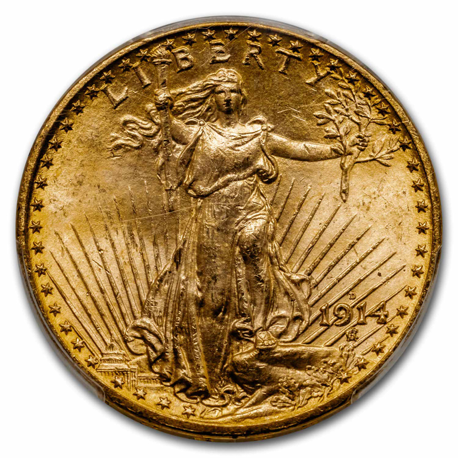 1914-D $20 St Gaudens Gold Double Eagle MS-65 PCGS